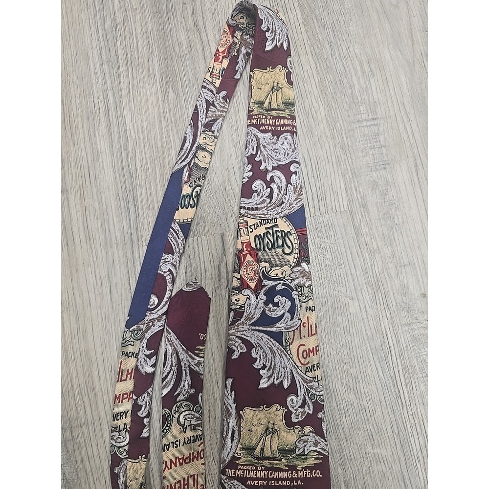 Tabasco Hot Sauce Oysters Peppers Vintage Tie Multicolor Silk McIlhenny Co. USA - Picture 3 of 5